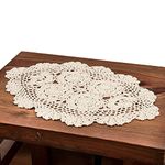 Eiyye Beige Oval Lace Doilies Handmade Crochet Cotton Table Cover Floral Placemats Rural Classy Pattern 12 x18inch（2-Pieces）