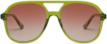 SOJOS Retro Square Polarized Aviator Sunglasses Womens Mens 70s Vintage Double Bridge Sun Glasses SJ2174 with Dark Green Frame/Brown Gradient Pink Lens