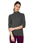 Ap'pulse Women's 1/4 Zip SlimFit Raglan Sleeve Tshirt (331_Charcoal_Medium)