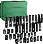 SK 3/8" Drive Impact Socket Set, 40-Piece Deep & Shallow Sockets, Metric 8 to 19mm, SAE 5/16″ to 3/4″, Premium CR-MO Steel, SureGrip 6 Point Design, With Storage Case