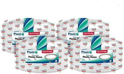 Plasti Plus [400 Count] Disposable Plastic White 7 Inch Heavy Weight Plates, Great For Weddings, Home, Office, School, Party, Picnics, Take-out, Fast Food, Outdoor, Events, Or Every Day Use,