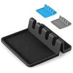 Simple Craft Silicone Spoon Rest with Drip Pad - 4 Slotted Spoon Rest for Kitchen Utensils, Tongs, Ladles - Heat Resistant Spoon Holder for Stove Top, Countertops, & Tables (Black)