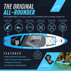 Bluefin Cruise Inflatable SUP Board Set – 6" Thick, Fiberglass Paddle, Kayak Seat
