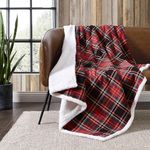 Eddie Bauer - Throw Blanket, Reversible Cotton Flannel Sherpa Bedding, Cozy Home Decor (Mountain Tartan Red, Throw)