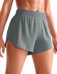 CRZ YOGA Women's Mid Waisted Running Shorts - Side Split Quick Dry Sports Shorts Lightweight Gym Shorts with Liner Grey Sage 10