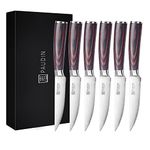 PAUDIN Steak Knives Set of 6, Kitchen Steak Knife 4.5 Inch, High Carbon German Stainless Stain Steak Knives, Serrated Steak Knife with Pakkawood Handles, Dinner Knives with Gift Box