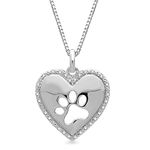 Jewelili Sterling Silver Dog Paw Heart Pendant Necklace with Natural White Round Diamonds, 18" Box Chain, Metal, white-diamond