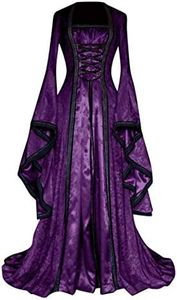 Theater Maxi Costumes for Women Flare Sleeve Long Sleeve Sabrina Neck Winter Solid Color Gown Patchwork Lace Up Fit and Flared A-line Medieval Outfits Vestir