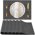 excovip Cloth Placemats Set of 6 - Double Thickened Linen Style Place Mats - Washable and Easy to Clean Table Mats for Kitchen Dining Table 17.7x11.8 Inches Grey 0024