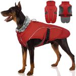 Dog Coat, Dog Coat Waterproof Warm Jacket Thermal Dog Coat Outdoor Dog Winter Clothes Apparel for Cold Weather Puppy Cozy Cotton Vest with Plush Neckline(Red, L)