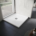 ELEGANT SMC Shower Base Tray 900 x 900 x 40 mm Rectangle White Shower Tray with Non-Slip Flat Stone Look for Shower Enclosure Cubicle and Wet Bathroom + Waste Trap