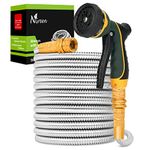 NGreen Stainless Steel Garden Hose - Flexible Metal Water Hose with Nozzle, Puncture, Rust Proof and Corrosion Resistant, Never Kink and High Pressure, Collapsible and Easy to Store (25M)