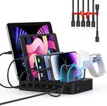 SooPii 60W USB Charging Station for Multiple Devices, PD 20W USB C Fast Charging for lPhone 14/13/12, 6 Short Cables Included, 2 in 1 Holder,for Phones,Tablets and Others