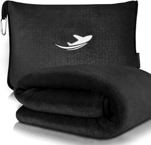 RYUREI 2 in 1 Travel Blanket Pillow with Pockets, Airplane Blanket Set, Plane Blanket Compact Packable, Flight Essentials Car Pillow - Travel Essentials Women and Men on Airplanes (Black)