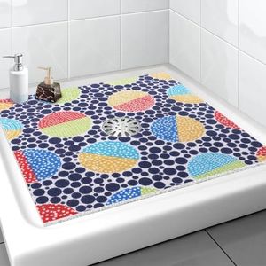 Extra Large Square Shower Mat, Yonala 36 x 36 Inch Stylish Non Slip Shower Mats for Inside Shower with Drain Hole in Middle, Soft Trimmable PVC Loofah Anti Slip Shower Mat, Quick Drying