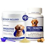 Petroyale Dog Probiotics Combo – 9B+ CFU Prebiotic Prebiotic Powder (100g) + 30 Pre & Probiotic Soft Chews – Gut Health Supplement for Dogs – Relieves Diarrhea, Gas & Indigestion – Immune Support