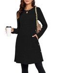 SENBATU Jumper Dress Ladies Long Sleeve Dresses for Women UK Side Buttons Tunic Dress with Pockets Black Medium