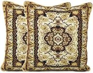 DaDa Bedding Tapestry Ornate Throw Pillow Cover - Set of 2 Elegant Royal Persian Style Rug Floral Golden Opulence - Gold Brown Beige Woven Damask Decorative Design Cushion Cases - 16" x 16" (18119)