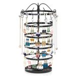 iDavosic.ly 5 Tier Earring Holder Organizer, Rotating Metal Necklace Holder Stand with 17 Hooks, Adjustable Large Jewelry Tree Storage Bracelet Display Tower Rack (Black)