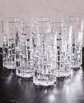 FINSTER Glass Premium Juice Water Glasses Set of 8-300ml, Transparent (Long Crystal 3D Brick Design Milkshake Glass Set Cocktail Mocktail Tumbler)