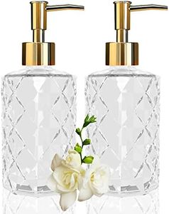 Clear Glass Soap Dispenser with Gold Pump, 2 Pack 12oz Diamond Hand Soap Dispenser, Refillable Lotion Dispenser & Dish Soap Dispenser, Bathroom Soap Dispenser for Liquid, Shower Gel