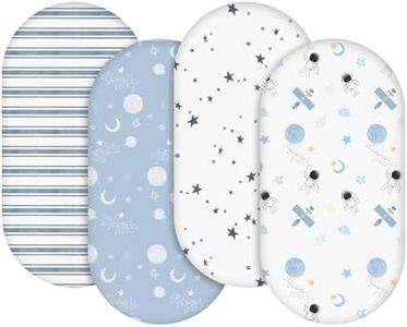 Gllquen Baby Bassinet Sheets 4 Pack, Breathable Cozy Fitted Mattress Sheet, Elastic Travel Crib Fashionable Pattern, Standard Cradle Safe Sheets for Baby Boys Girls 32"x16"(Astronaut)