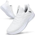 Feethit Trainers Men Running Shoes Tennis Sports Training Walking Gym Athletic Fitness Fashion Sneakers Trainers for Men Breathable Lightweight Comfortable Outdoor Flat Shoes for Jogging White UK 8