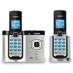 Vtech DECT 6.0 2 Cordless Phones with Bluetooth Connect-to-Cell, Caller ID, ITAD, Handset Speakerphone, Black and Silver - DS6621-2