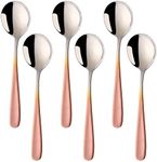 Buyer Star Bouillon Spoon Sets, 7-Inch Round Soup Spoons, Stainless Steel Finished Table Dinner Spoons (Gradient Rose Gold)