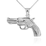 Dainty 925 Sterling Silver Gun Charm Revolver Pistol Pendant Necklace, 16"