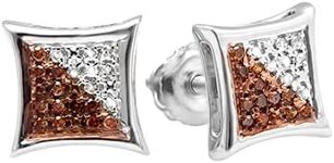 Dazzlingrock Collection 0.10 Carat (ctw) Round Red & White Diamond 7mm Micro Pave Kite Shape Hip Hop Iced Out Studs in 925 Sterling Silver, Screw Back, Unisex Design Ladies, Mens Real Diamond Earrings