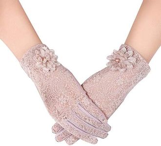 Yuyeran Summer Women Sun UV Protection Lace Gloves Ladies Short Driving Gloves Touch Screen, Pink, One Size