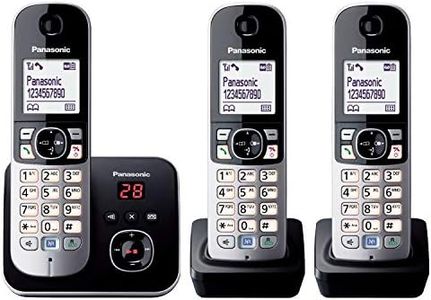 Panasonic KX-TG6823GB DECT Cordless Phone with Answering Machine (3 Handsets, Low Radiation, Eco Mode, Gap Telephone, Landline) Black