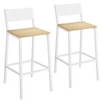 VASAGLE Breakfast Kitchen Bar Stool Set of 2, Counter Chairs, for Kitchen, Dining Room, Office, Industrial Style, Oak Beige and White LBC070W09