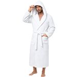 PJGGZ Men's Bathrobe with Hood, Soft Long Towel Robe for Men - Super Absorbent Quick Dry yet Warm(White,L/XL)