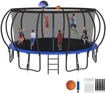 Jump Into Fun 1500LBS 16FT 15FT 14FT 12FT Tranpoline for Adults Kids, No Gap Design Pumpkin Tranpolines W Lights, Stakes, Socks,Sprinkler, Basketball Hoop,Safety Enclosure Net, Ladder-ASTM CPC CPSIA