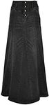 CHARTOU Women's Retro Exposure Button-Fly Packaged Hip A-Line Maxi Long Denim Skirt, Black, Large
