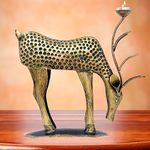 KRAFTSKALA Decorative Showpiece Iron Metal Deer with Tea Light Candle Holder, 14 inch Large Deer Statue Home Decor Item for Living Room, Doorway (Deer)