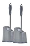 Toilet Brush and Holder (2 Pack) Toilet Bowl Cleaner Brush with Scrubbing Wand, Under Rim Lip Brush and Storage Caddy for Easy Bathroom Cleaning. by Superio (Grey)