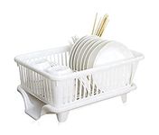 THEODORE 3 in 1 Large Durable Plastic Kitchen Sink Dish Rack Drainer Drying Rack Washing Basket with Tray for Kitchen, Dish Rack Organizers (New White) 31D x 17W x 45H Centimeters