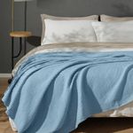 PHF 100% Natural Cotton Waffle Blanket Throw Size, Washed Soft Lightweight Breathable Comfy Layer, Elegant Decor for Bed Sofa Office Car, Essential Bedding for All Seasons, Dusty Blue, 50" x 60"
