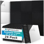 Knightsacoustic 24 Pack Sound Proof Foam Panels for Walls with Self Adhesive, 12x12x1 Acoustic Foam Panels, High Density Acoustic Panels Sound Absorbing, Fire Resistant Studio Sound Proofing Black