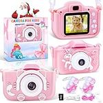 Pistroy Kids Camera, Toddler Camera Toys, 2 Protective Silicone Cover for HD Digital Camera, Birthday Gifts for Kids, Boys and Girls Age 3-12, Includes 32GB SD Card (Pink)