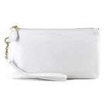 befen White Leather Clutch Bags for Women, Small Ladies Wristlet Cell Phone Purse Wallet with Detachable Wrist Strap & Zip Closure for Evening,Holiday, Fit Phone 11 or Phone Less 6.5 Inch