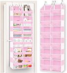 Over The Door Organizer 6 Tiers, Extra Large Behind Door Storage of 12 Compartments, 80 lbs Weight Capacity Hanging Storage Organizer with Clear Window Kids Toys,Shoes,Diapers,Room Storage,Pink