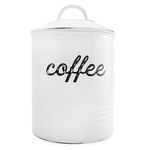 AuldHome Enamelware White Coffee Canister; Rustic Distressed Style Tea Storage for Kitchen