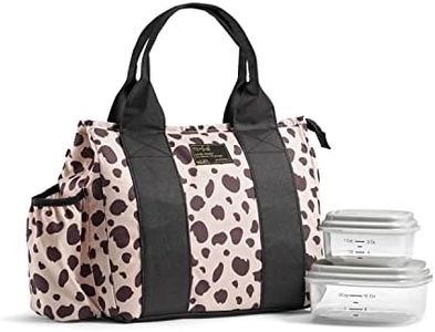 Fit & Fresh Sanibel Adult Insulated Lunch Bag with Side Pouch & Carry Handles, Complete Lunch Kit Includes 2 Containers, Cheetah, Large