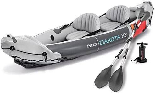 Intex Dakota K2 2 Person Inflatable Vinyl Kayak and Accessory Kit with 86 Inch Oars, Air Pump, and Carry Bag for Lakes and Rivers, Gray and Red