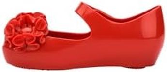 mini melissa Ultragirl Springtime Mary Jane Shoes for Babies & Toddlers - Comfy & Cute Peep Toe Jelly Shoes w/Flower Bows & Adjustable Strap, Red, 11