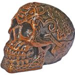 Unique Shape Celtic Skull Figurine Flower Pattern Antique Fancy Human Head Statue Knot Work Alien Halloween- Standard Size, (Brown)